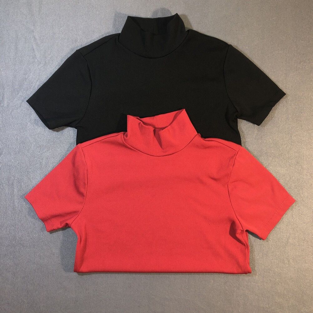 Lot Of 2 Women’s Medium Ribbed Mock Neck Pullover  Tops Vintage 90s Y2K
